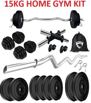 15KG Home Gym Combo 3Ft Curl Rod   One Pair Dumbbell Rods  |Gym Equipments | PVC Dumbbell Plates | Gym Bag