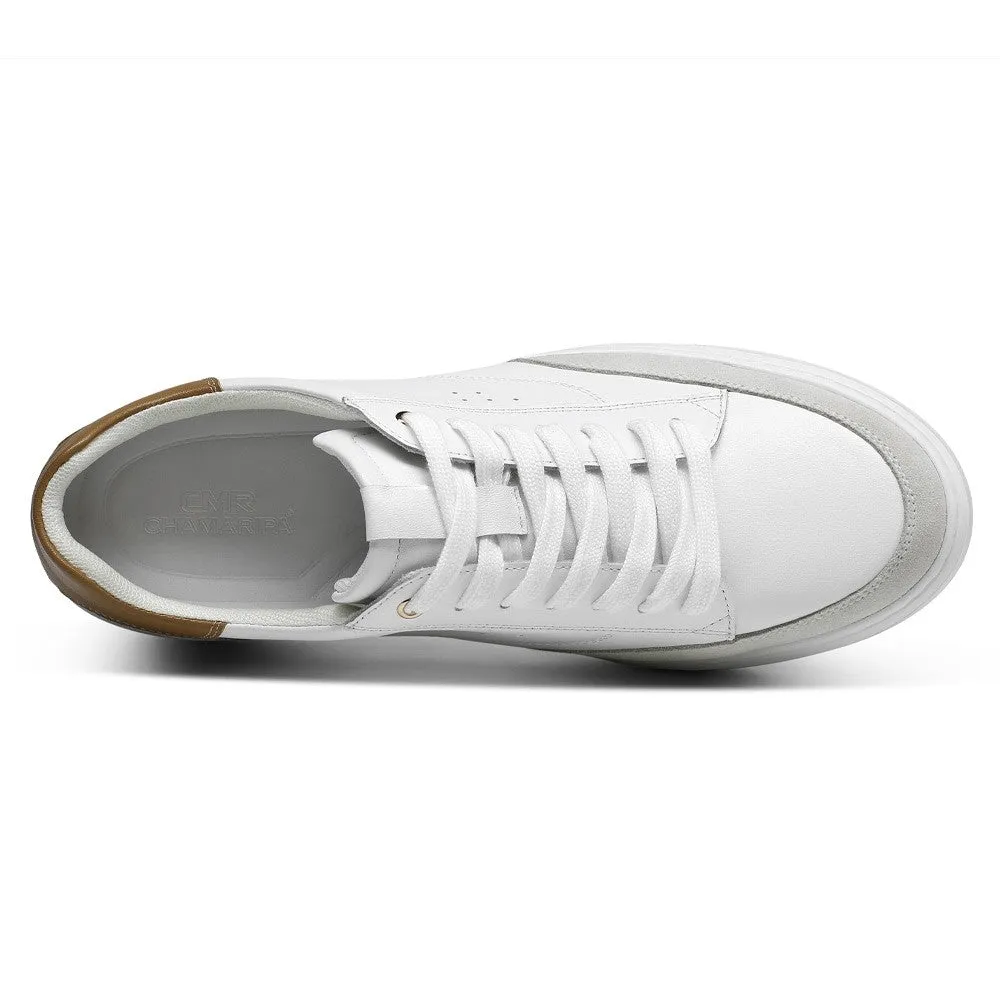 6 CM / 2.36 Inches CMR CHAMARIPA Height Increasing Casual Shoes Stylish White Leather Casual Lift Sneakers - Elevate Your Height