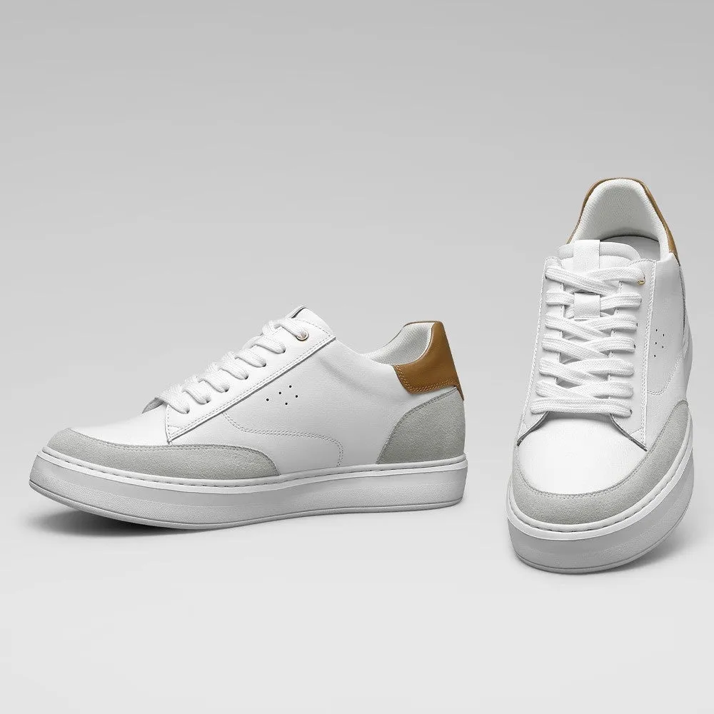 6 CM / 2.36 Inches CMR CHAMARIPA Height Increasing Casual Shoes Stylish White Leather Casual Lift Sneakers - Elevate Your Height