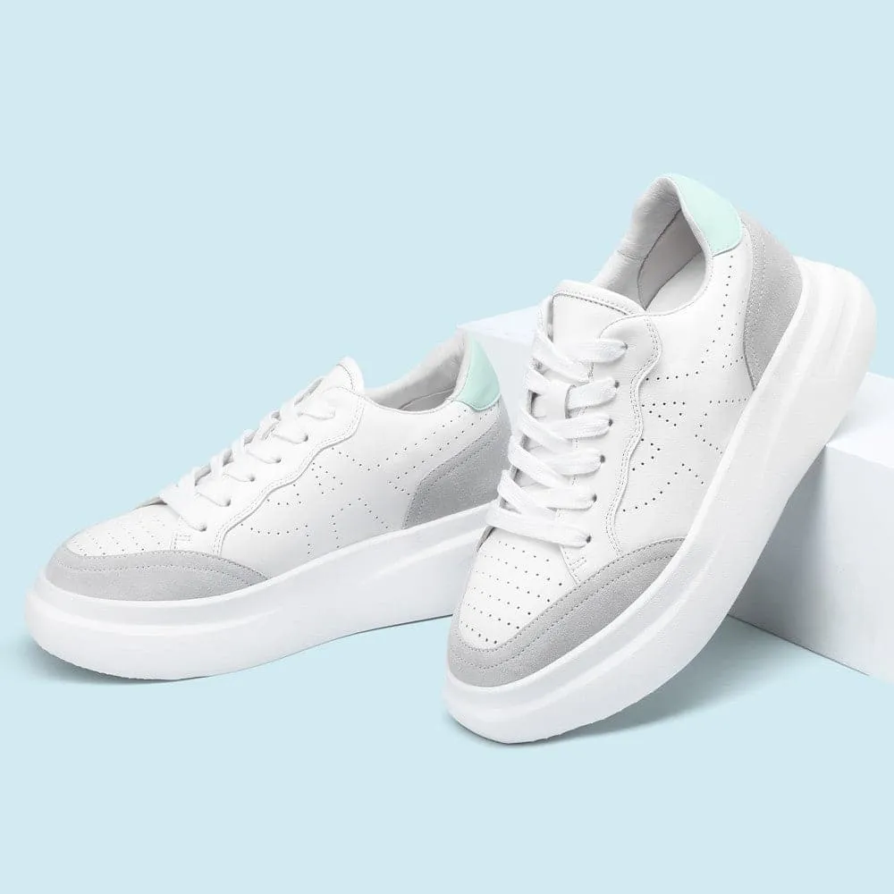 7 CM / 2.76 Inches CMR CHAMARIPA Elevator Shoes - Elevate Your Look with Height Increasing Shoes for Women - White Leather Wedge Sneakers