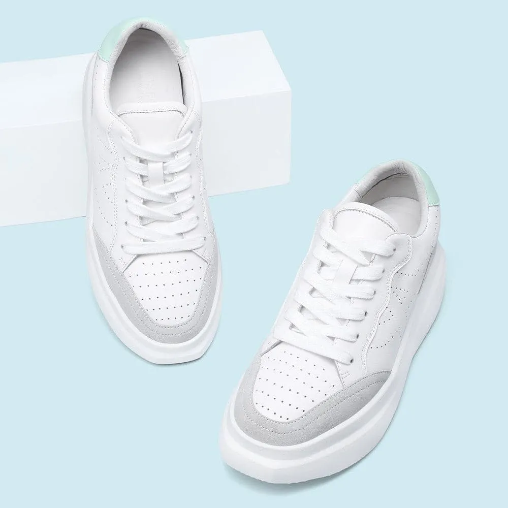 7 CM / 2.76 Inches CMR CHAMARIPA Elevator Shoes - Elevate Your Look with Height Increasing Shoes for Women - White Leather Wedge Sneakers