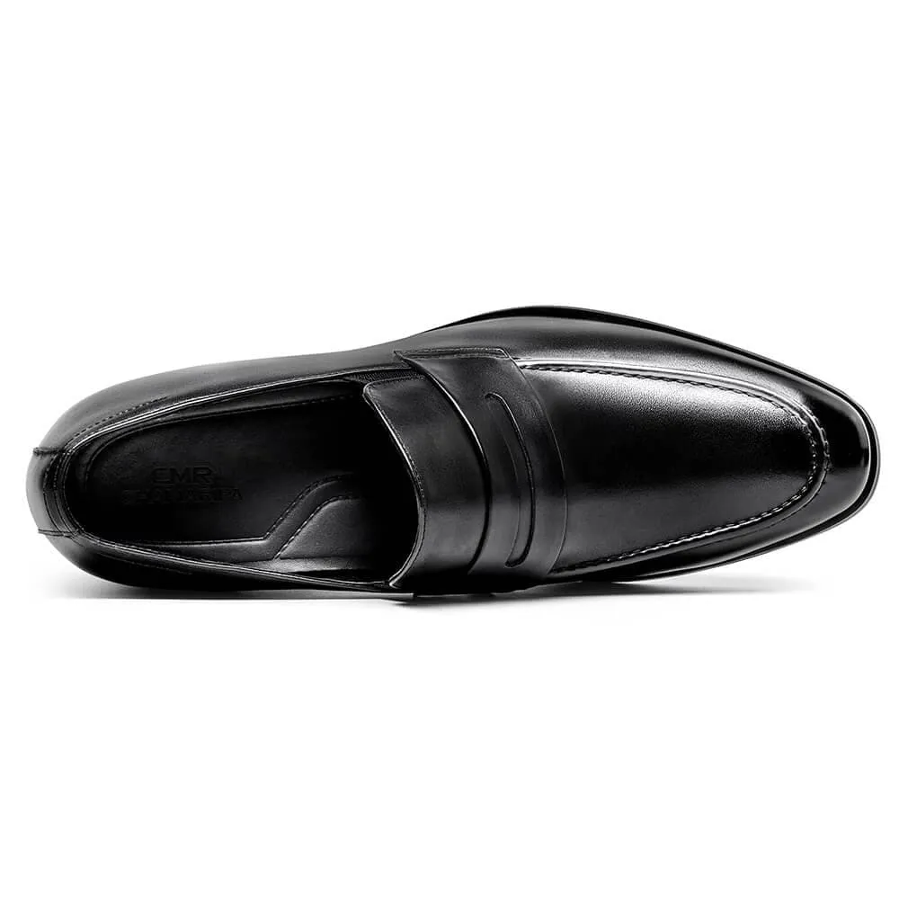 7 CM / 2.76 Inches CMR CHAMARIPA Height Increasing Shoes - Men's Black Slip-On Penny Loafers