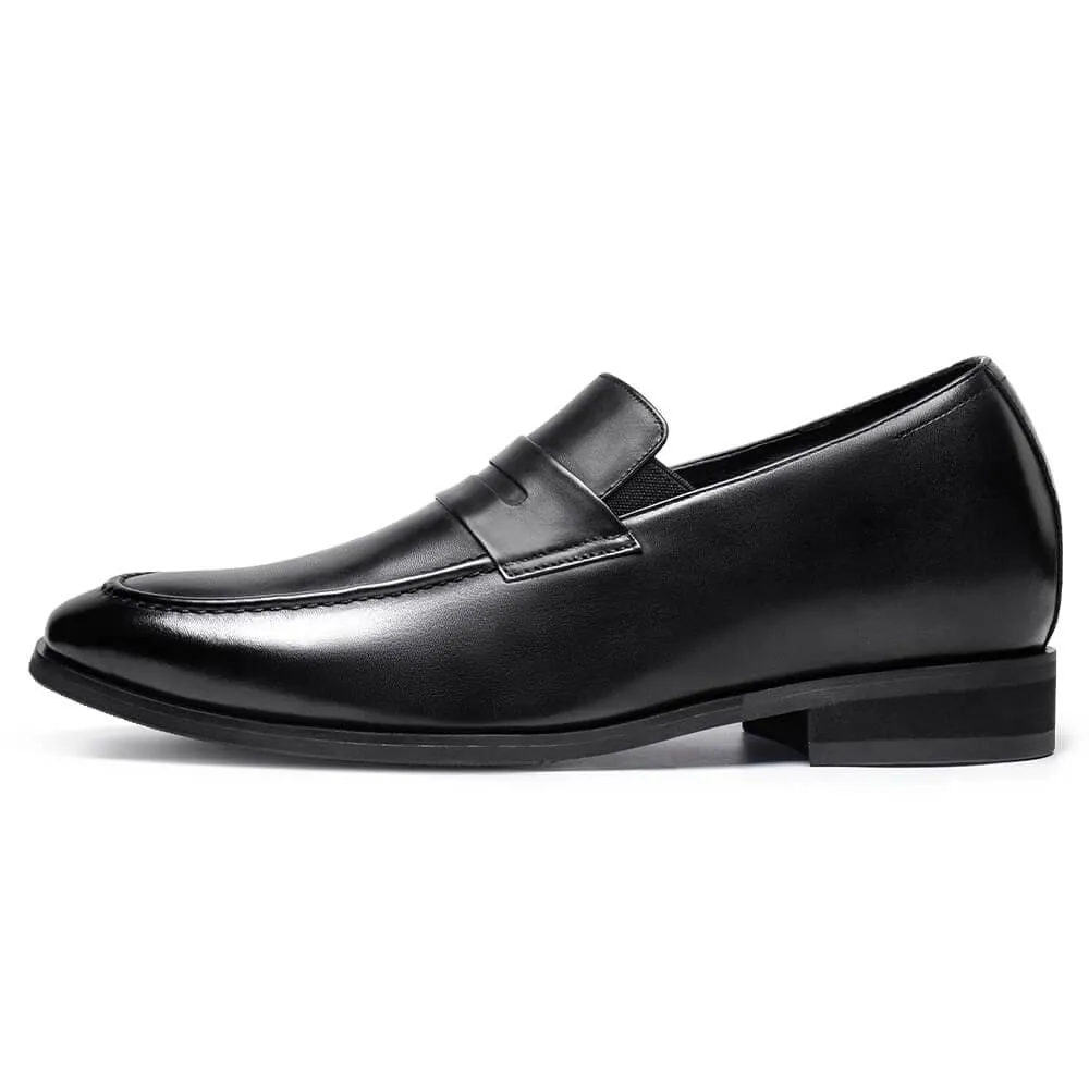 7 CM / 2.76 Inches CMR CHAMARIPA Height Increasing Shoes - Men's Black Slip-On Penny Loafers