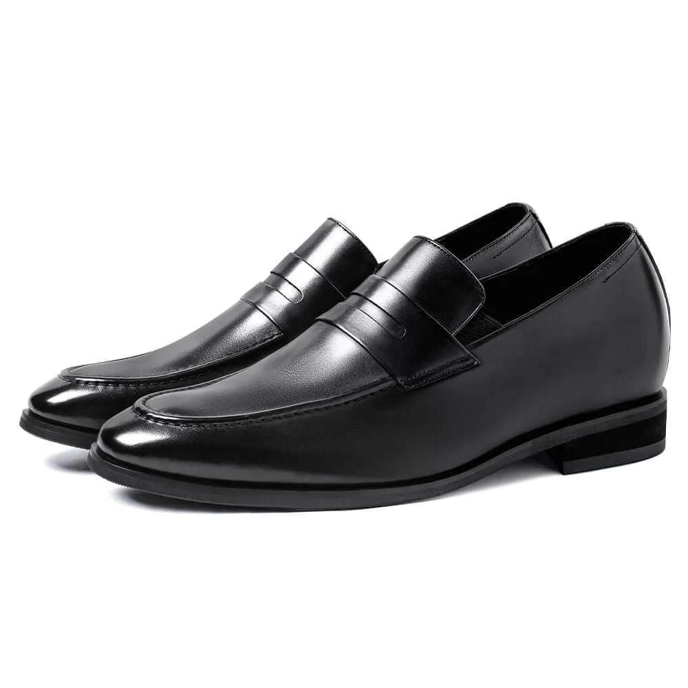 7 CM / 2.76 Inches CMR CHAMARIPA Height Increasing Shoes - Men's Black Slip-On Penny Loafers