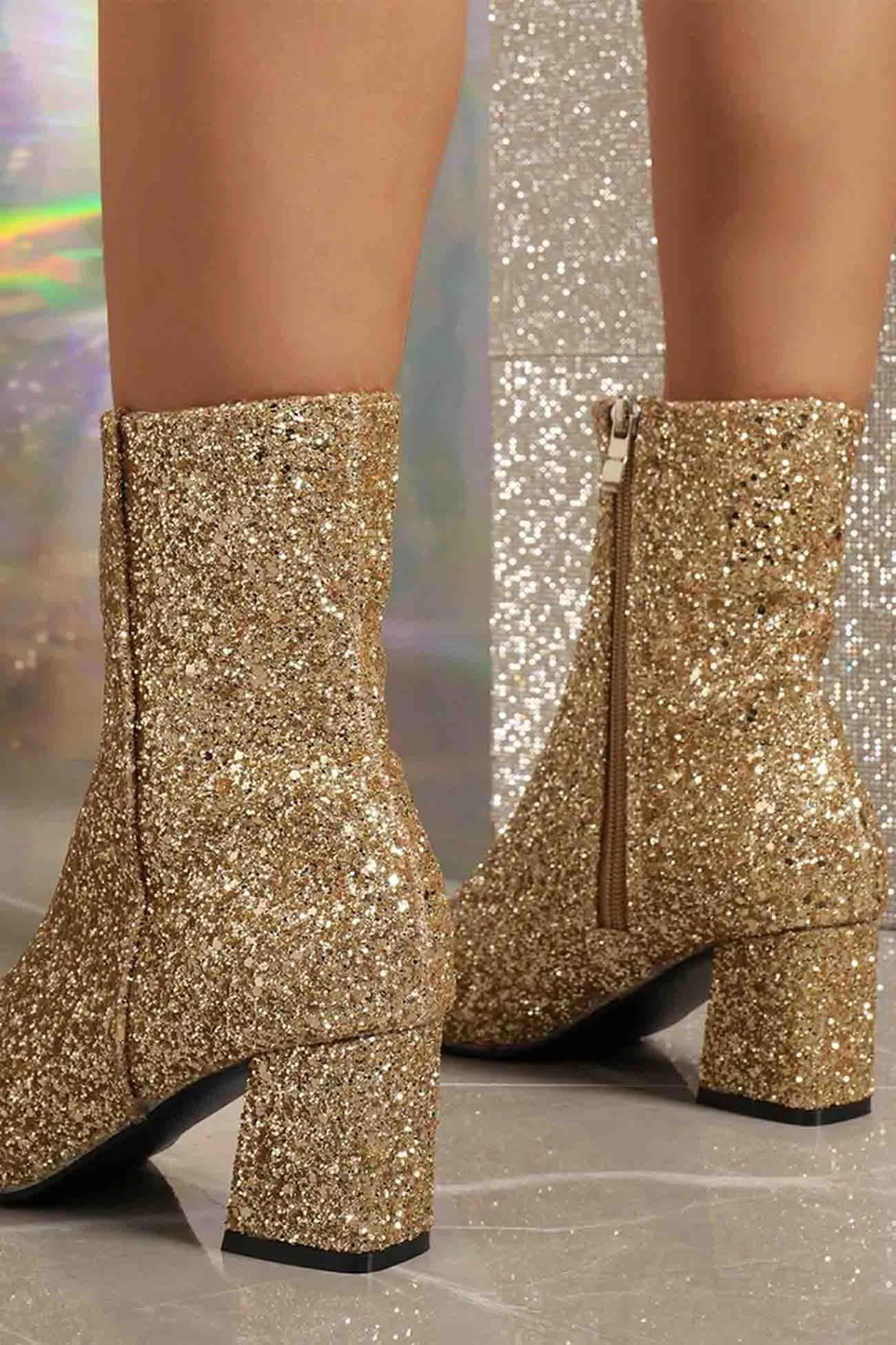 Amozae-Sequined Block Heels Ankle Heels