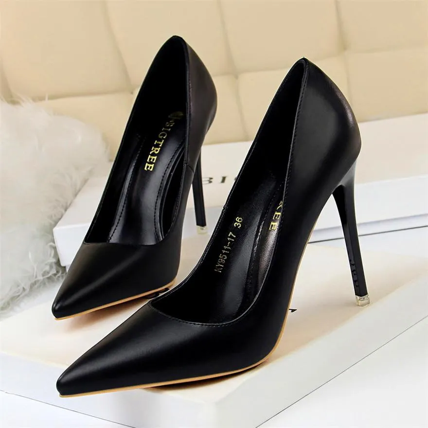 Amozae- Soft Leather Shallow Fashion Women's High Heels Shoes Candy Colors Pointed Toe Women Pumps Show Thin Female Office Shoe