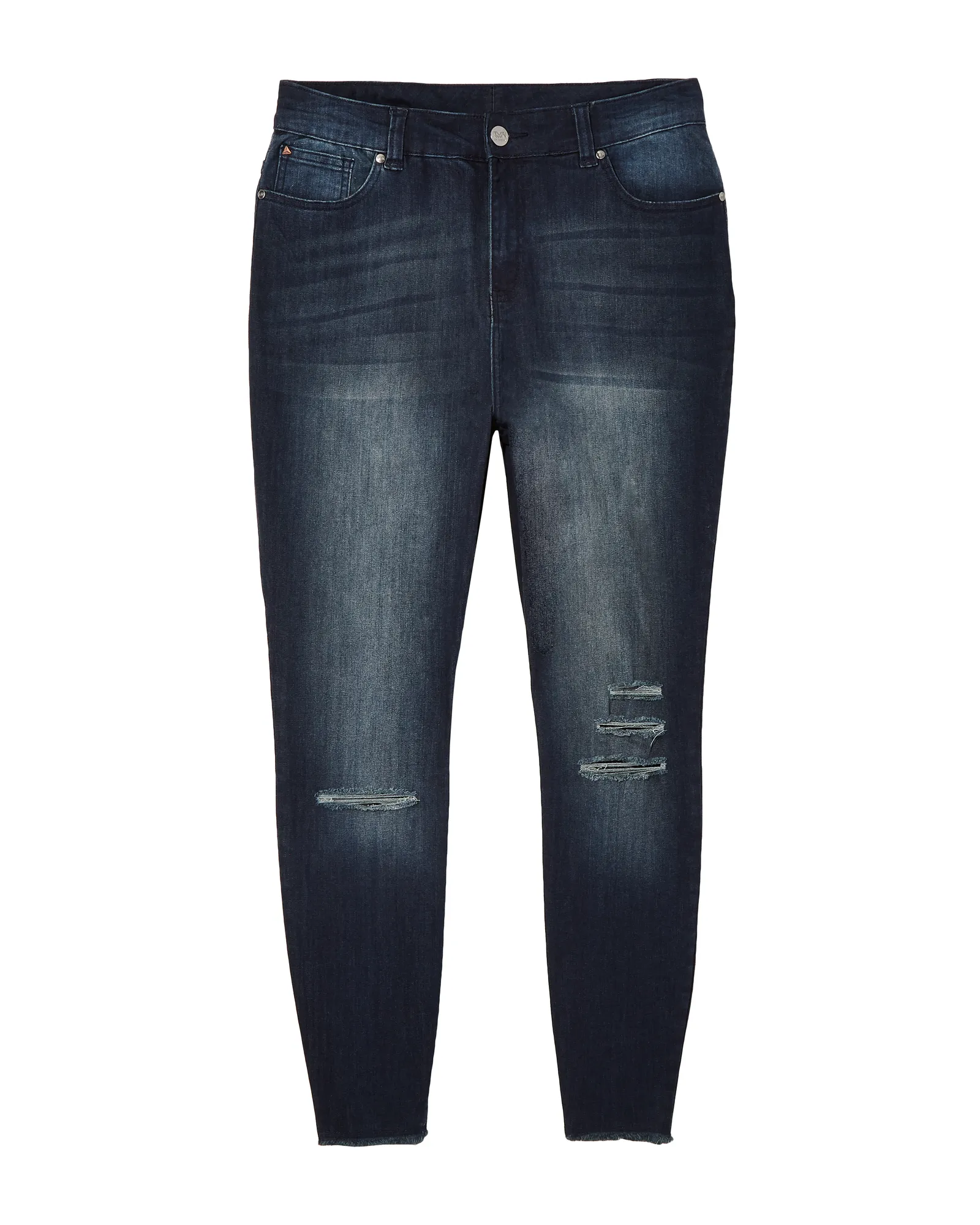 Augustina Destructed Ankle Skinny Jean with Frayed Hem | Dark Wash