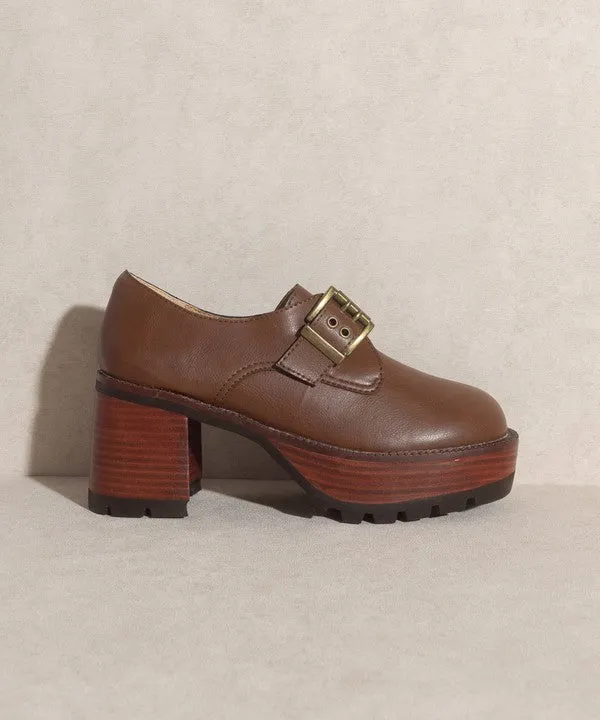 Brown Buckled Platform Loafers