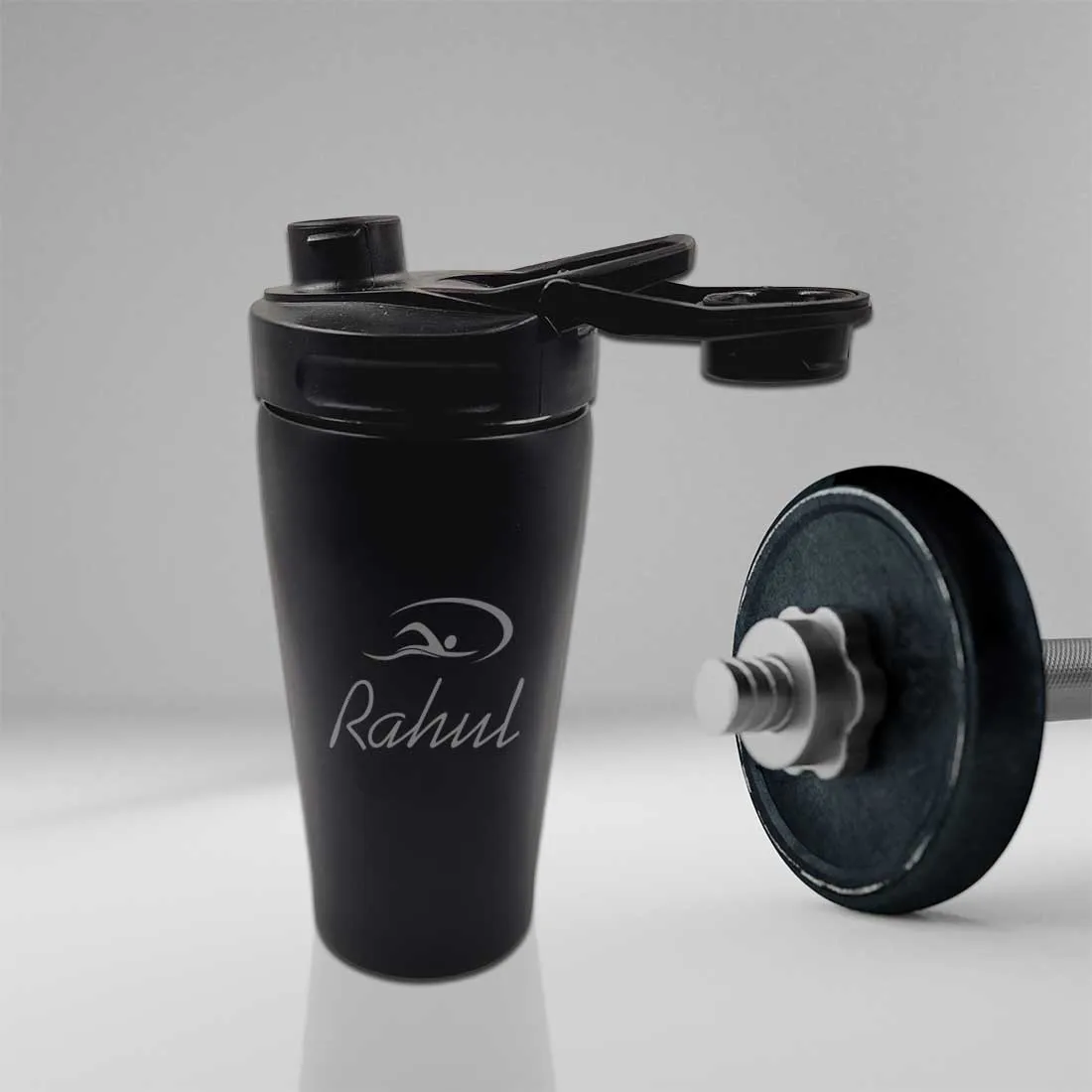 Customised Weight Gainer Shaker Bottle Stainless Steel Protein Mixer with Whisk Ball - Swimming