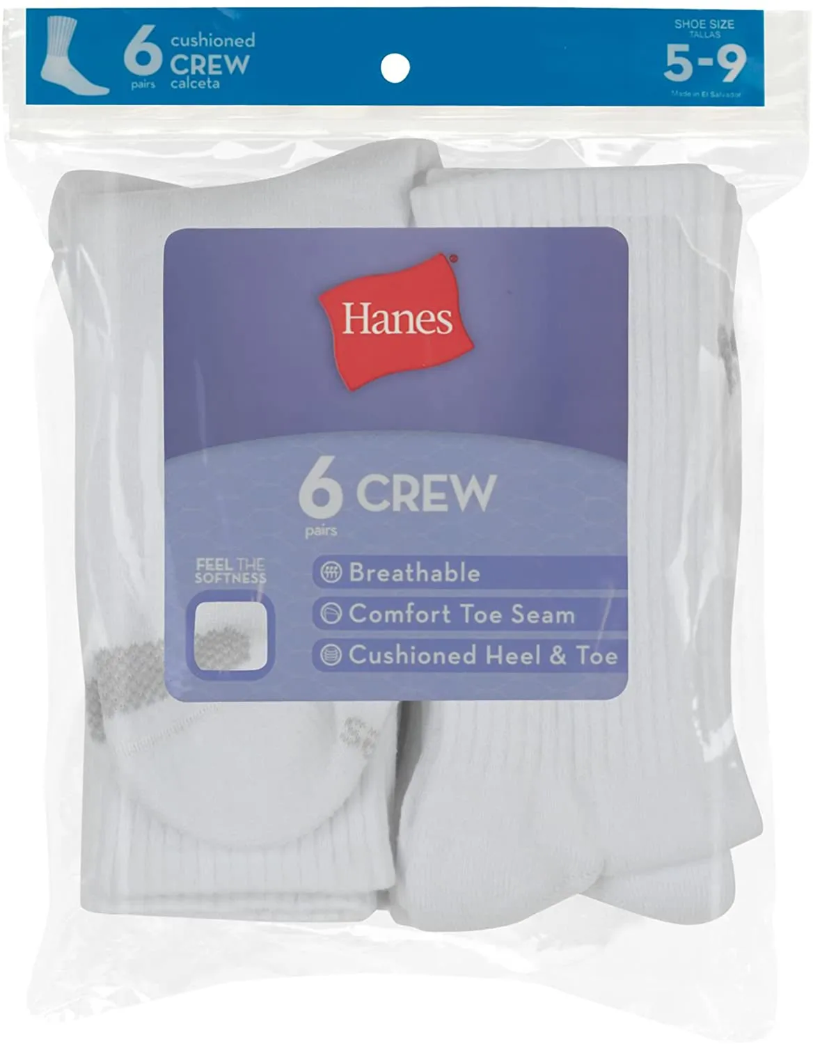 Hanes Women's 6-Pair Plush Comfort Toe Seam Crew Socks