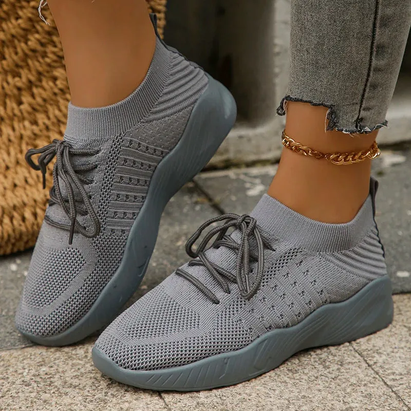 Hnzxzm Breathable Knitted Athletic Shoes for Women 2024 Spring Low Top Casual Flat Shoes Woman Plus Size 43 Lightweight Tennis Sneakers