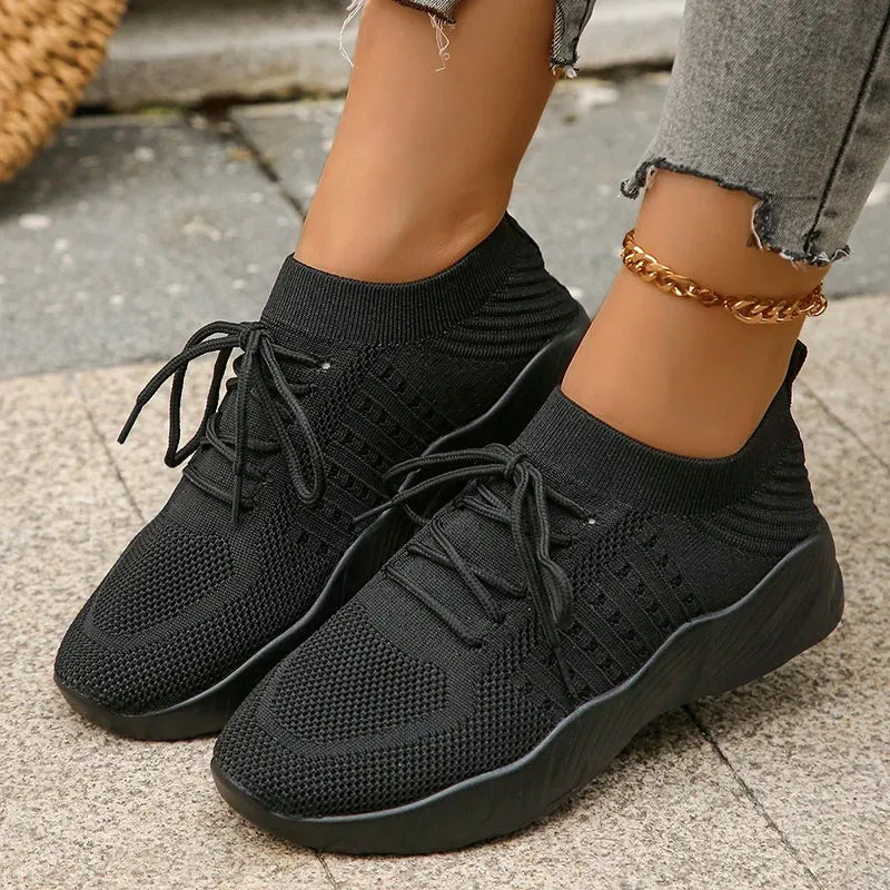 Hnzxzm Breathable Knitted Athletic Shoes for Women 2024 Spring Low Top Casual Flat Shoes Woman Plus Size 43 Lightweight Tennis Sneakers