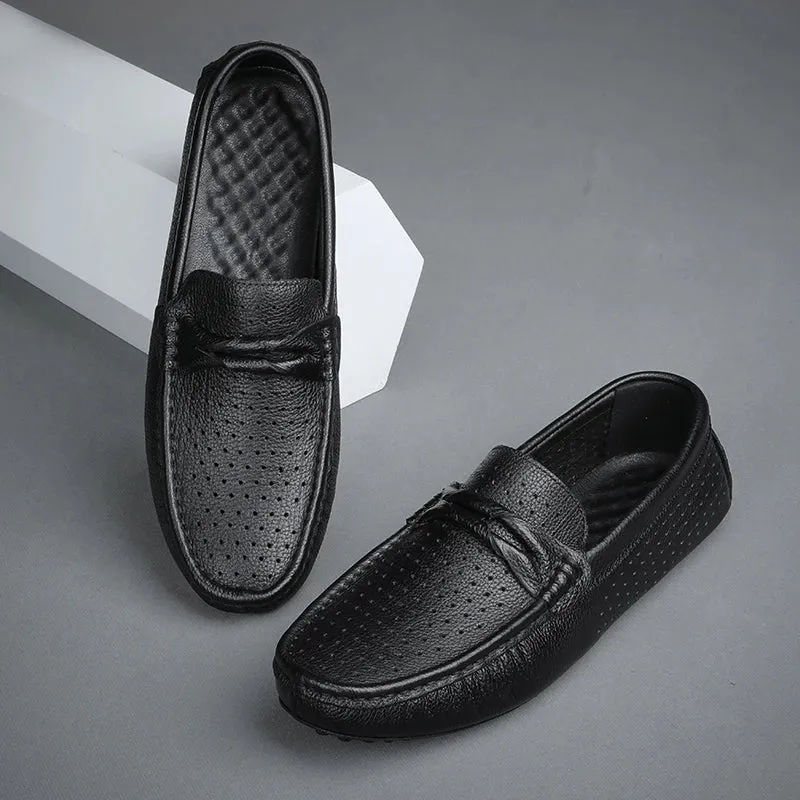 Hnzxzm Fashion Men Leather Casual Loafers Black Spring Summer Youth Breathable Moccasin Shoes Outdoor Business Formal Office Loafers