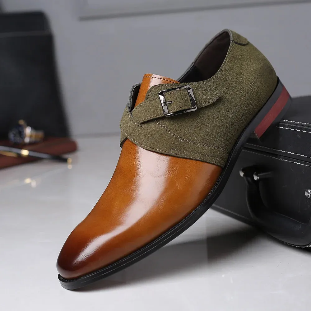 Hnzxzm Men's Fashion Splicing Buckle Derby Shoes Men Leather Dress Shoes Wedding Party Shoes Mens Business Office Oxfords Slip-On Flats