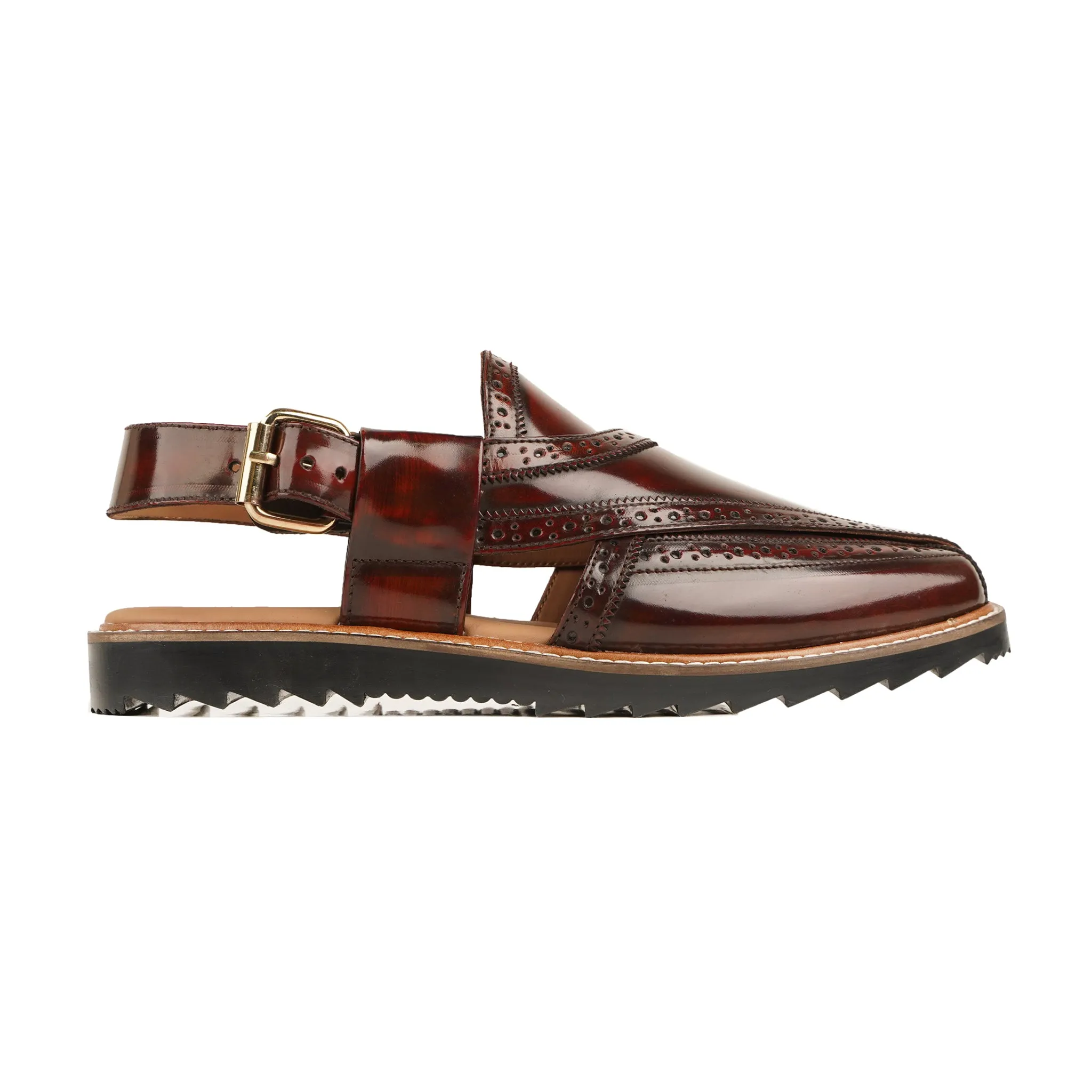 Katana - Men's Oxblood Box Leather High Shine Sandal