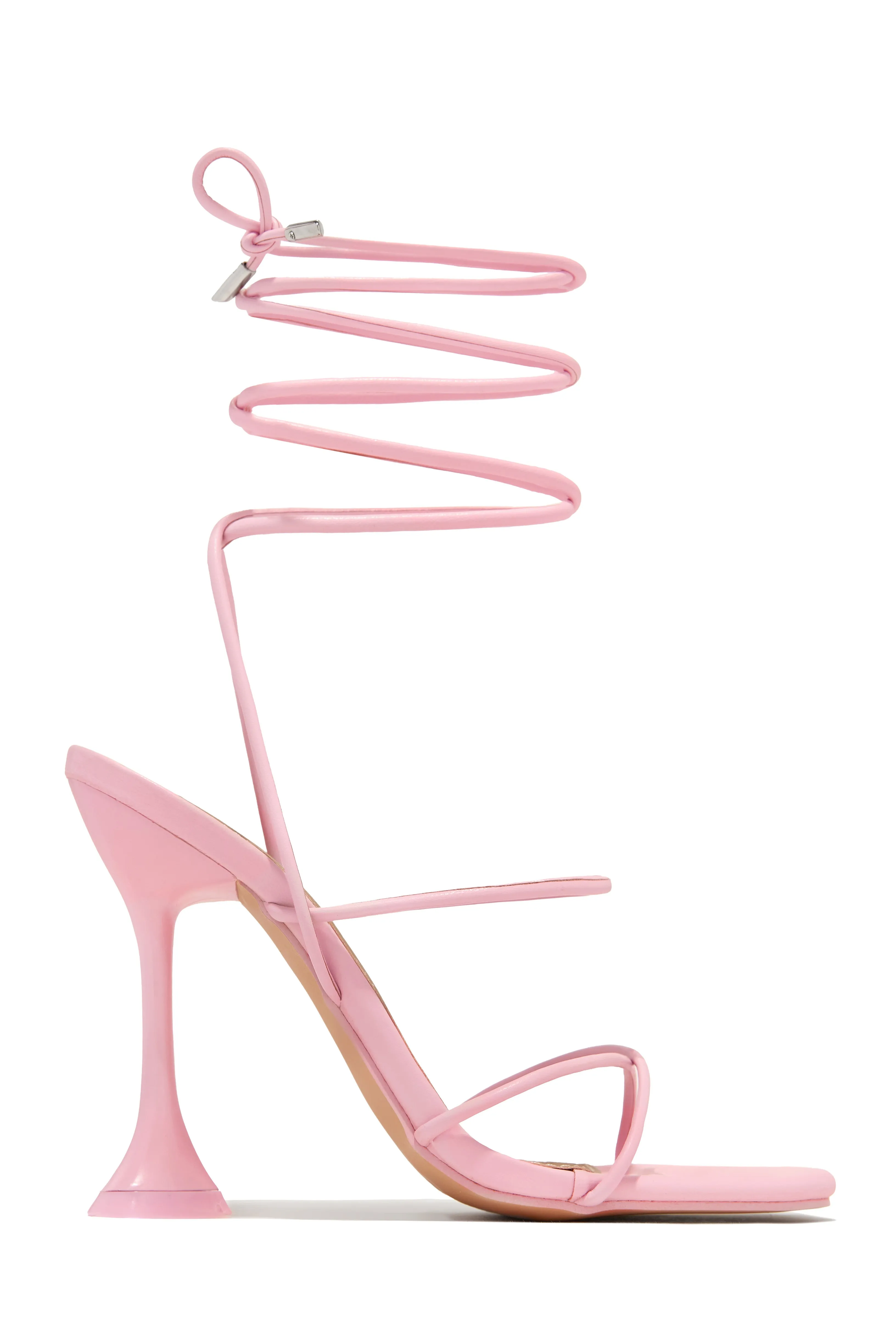 Loving Heart Lace Up High Heels - Nude