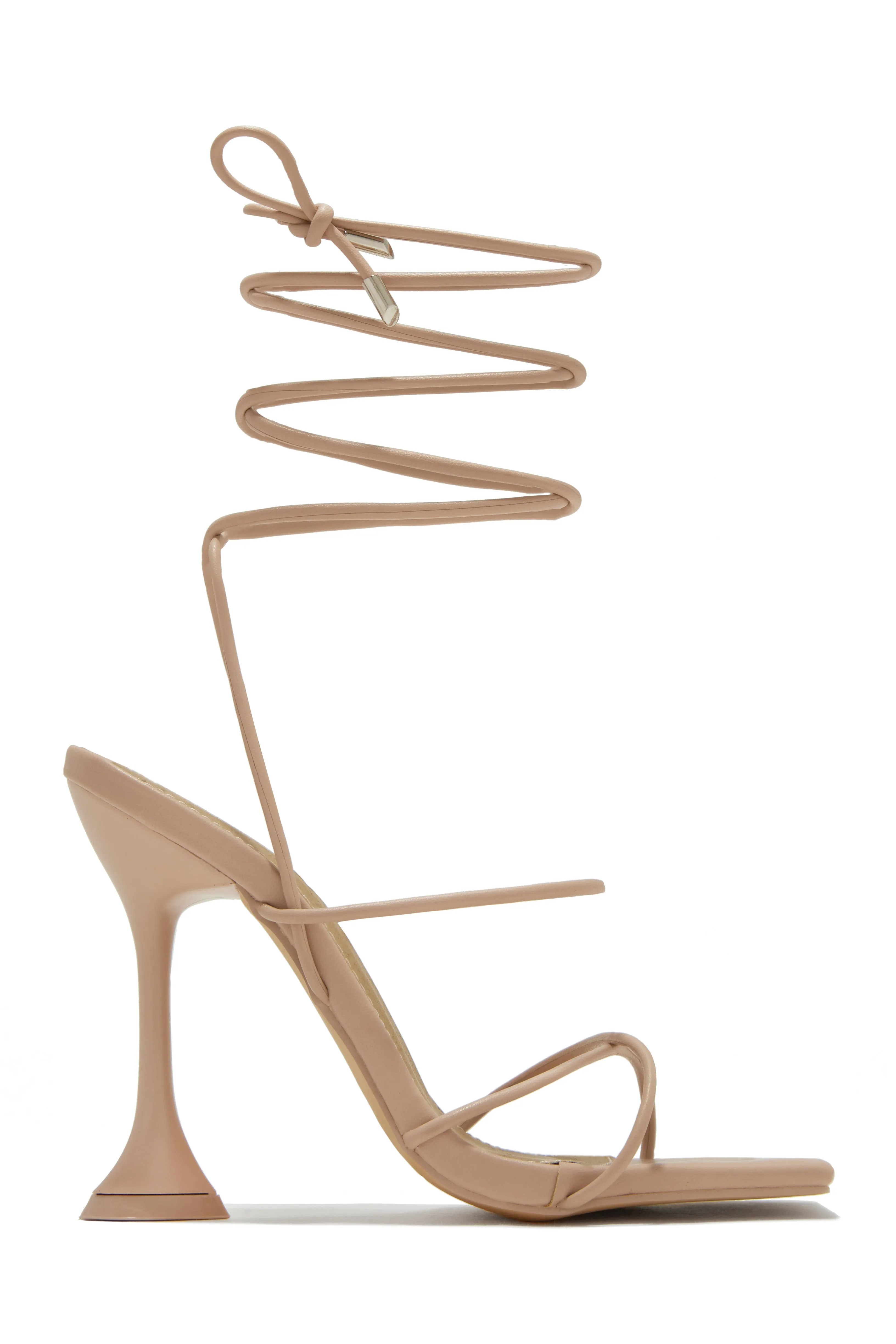 Loving Heart Lace Up High Heels - Nude