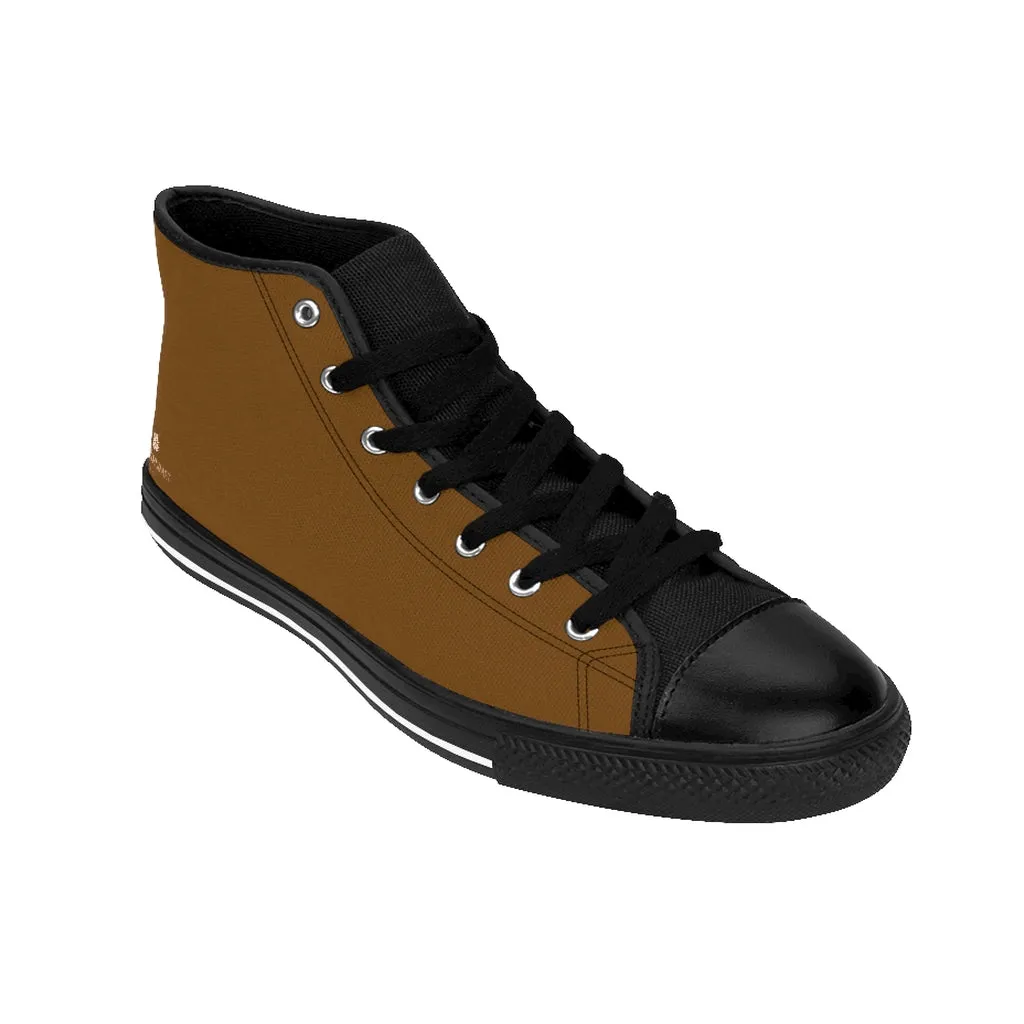 Men's Brown High-top Sneakers, Solid Earth Brown Color Minimalist Designer Tennis Running Shoes