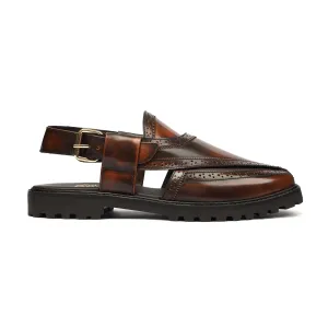 Mizuki - Men's Burnish Brown Box Leather High Shine Sandal