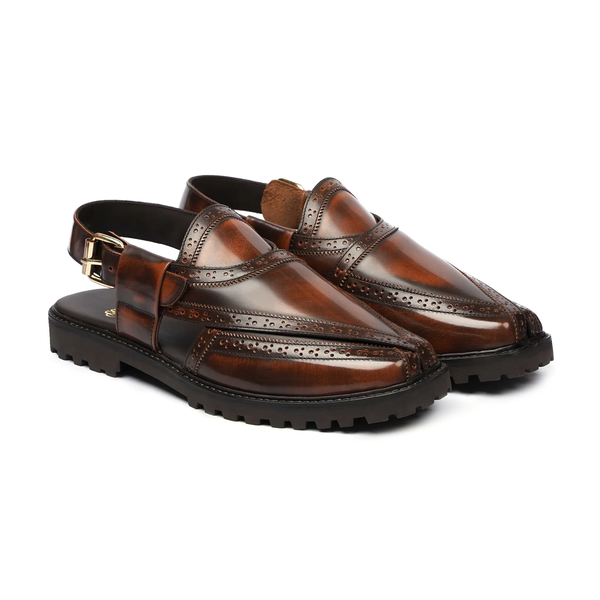 Mizuki - Men's Burnish Brown Box Leather High Shine Sandal