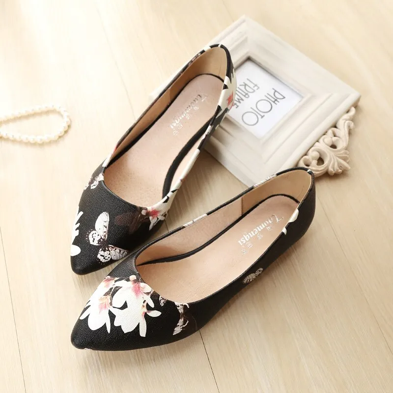 New Style Pointed Shoes Fashion Flower Large Size Low-Cut Flat Spring Summer WOMEN'S Shoes