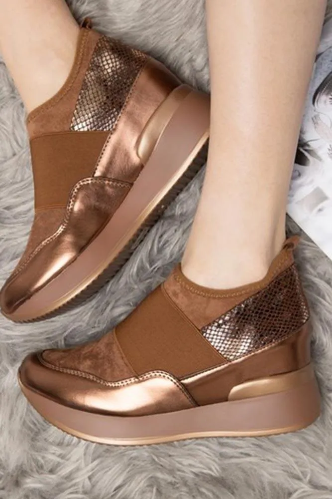 Pull On Wedge Metallic Trainers