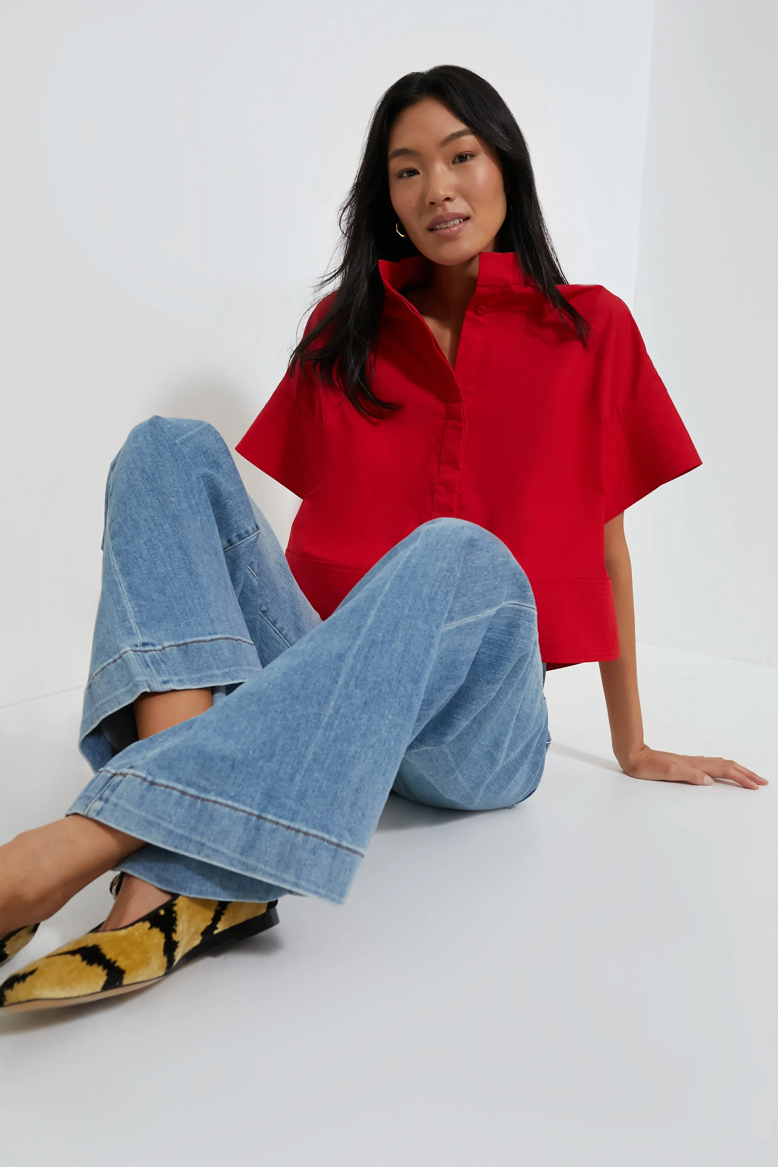 Red Trapunto Stitch Sofia Shirt