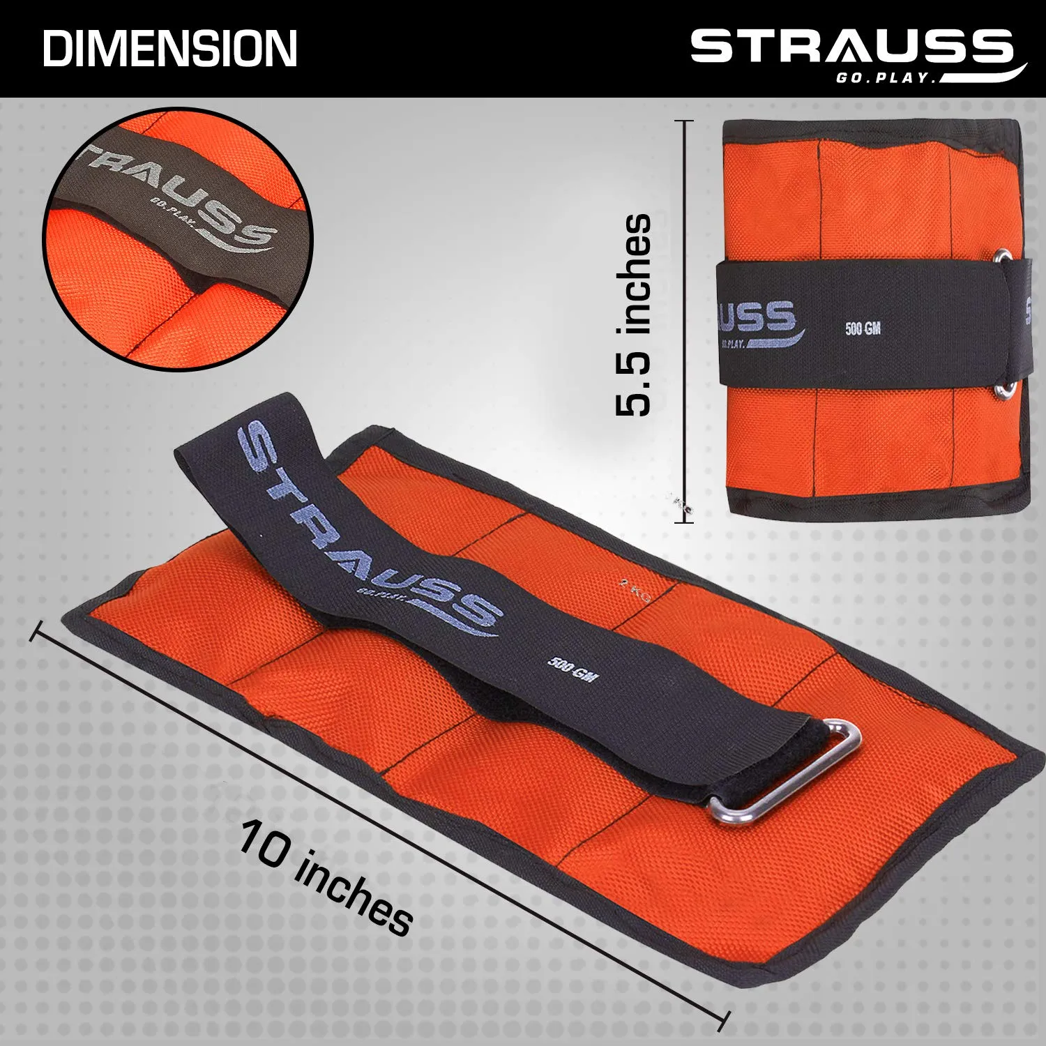 Strauss Adjustable Ankle/Wrist Weights 0.5 KG X 2 | Ideal for Walking, Running, Jogging, Cycling, Gym, Workout & Strength Training | Easy to Use on Ankle, Wrist, Leg, (Orange)