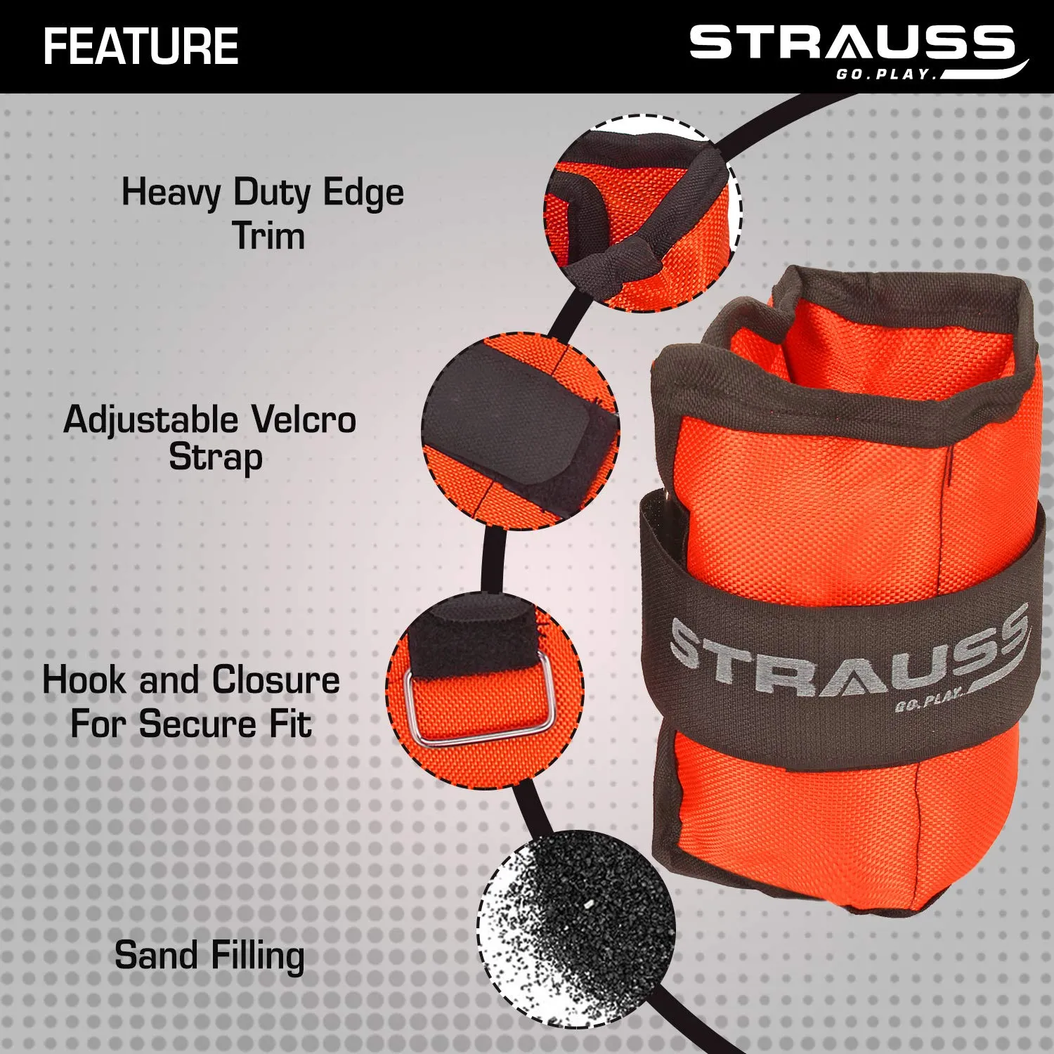 Strauss Adjustable Ankle/Wrist Weights 0.5 KG X 2 | Ideal for Walking, Running, Jogging, Cycling, Gym, Workout & Strength Training | Easy to Use on Ankle, Wrist, Leg, (Orange)