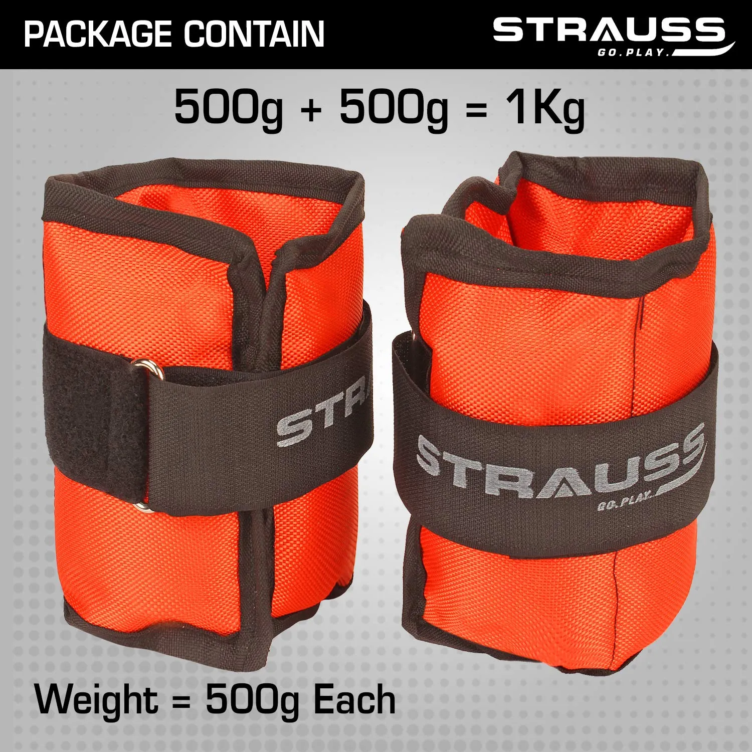 Strauss Adjustable Ankle/Wrist Weights 0.5 KG X 2 | Ideal for Walking, Running, Jogging, Cycling, Gym, Workout & Strength Training | Easy to Use on Ankle, Wrist, Leg, (Orange)