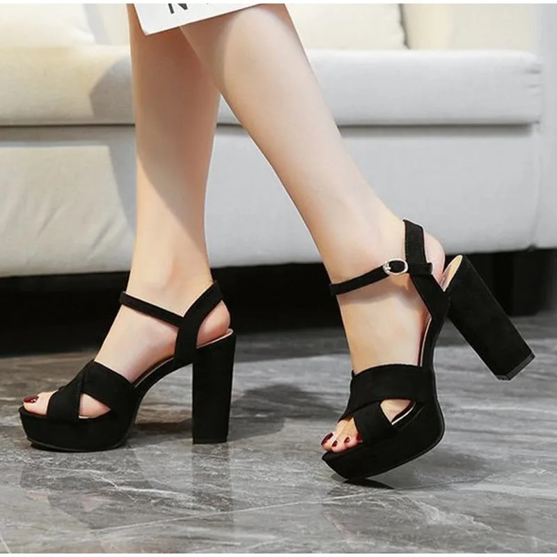 Women Sandals Thick High Heels Peep Toe Platform Ladies Summer Shoes Buckle Strap Pumps Female Footwear Casual Woman Shoe